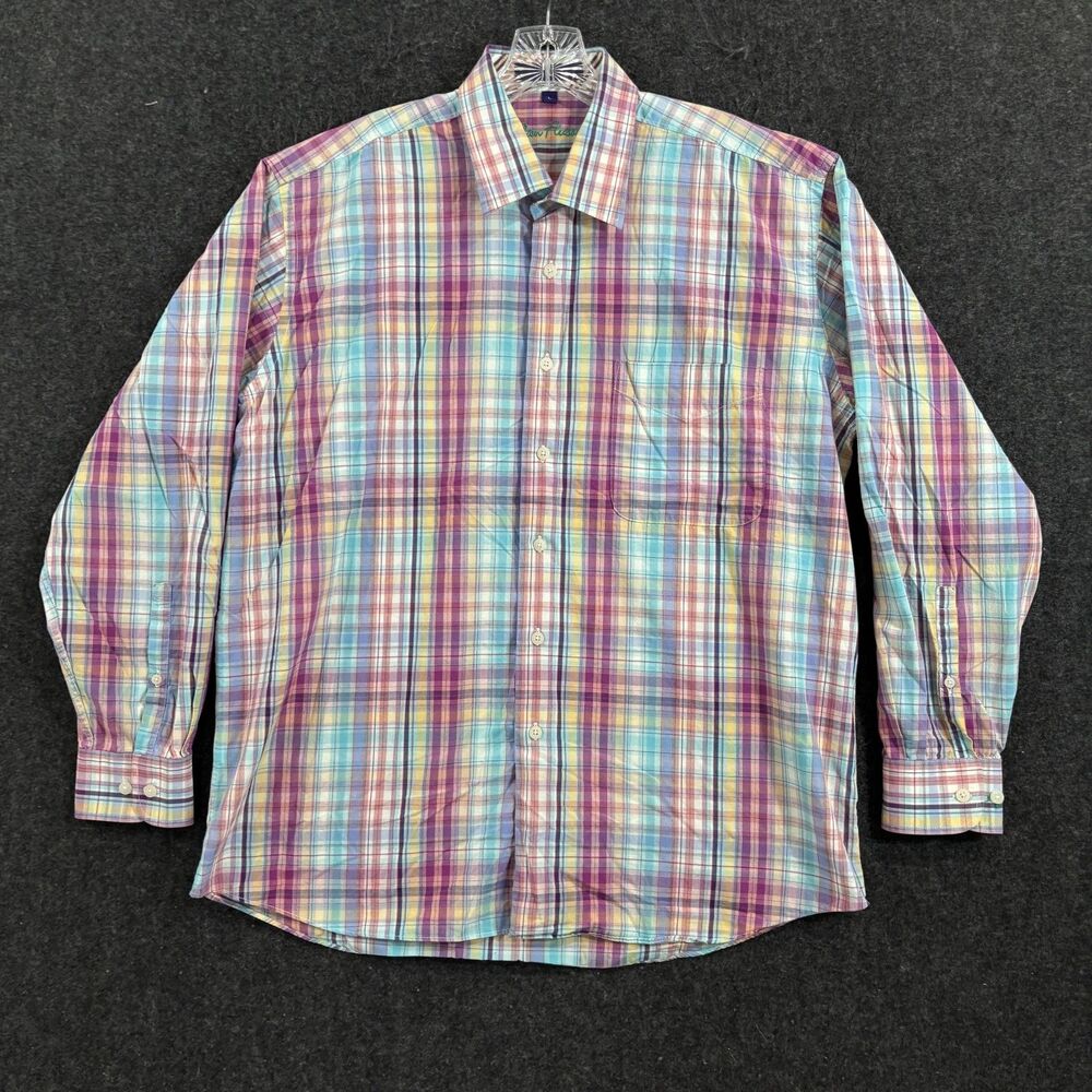 Alan Flusser Shirt Mens Large Multicolor Plaid Button Down Pocket Colorful Dress